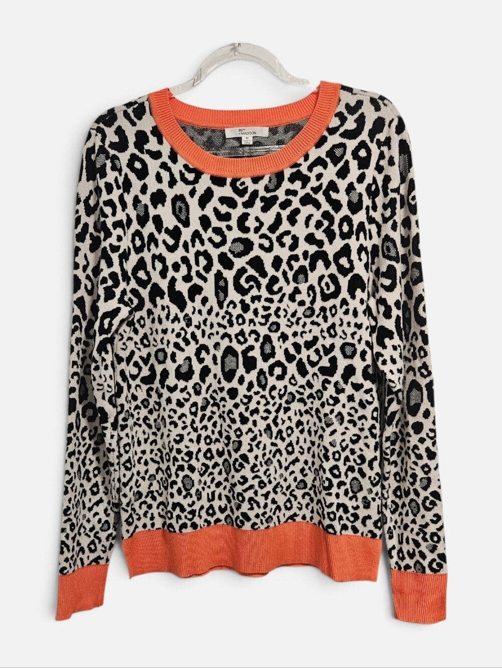 Animal Cheetah Print Sweater Black White Orange Colorblock Crew Neck Size Med